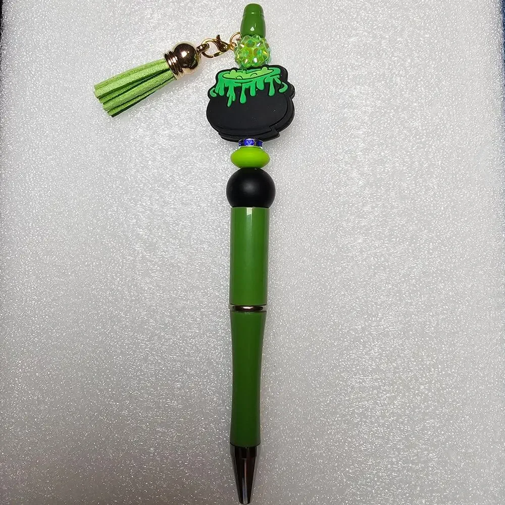 8 Halloween Beaded Ink Pens With Tassel Charm Silicone Beads Refills Included